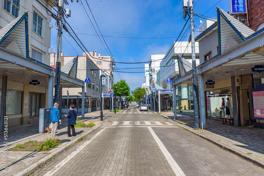 Street view of Abashiri City in Hokkaido, Japan.