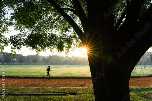 Silhouette of morning routine at nearest park in the town
