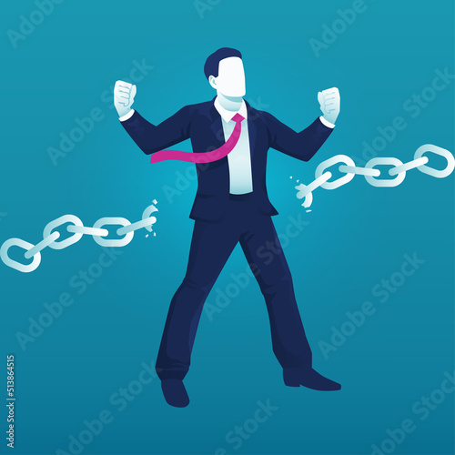 Business man breaking chain for freedom and spirit in business concept