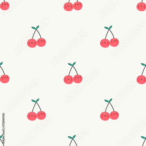 Cute cartoon summer fruit - vector seamless pattern. Cute cherry