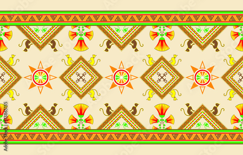 Ancient Egyptian ornament Tribal seamless pattern vintage ethnic of symbols, landmarks, and signs of Egypt. vector illustration print for fashion, textile design, jacket, coat, skirt, scarf