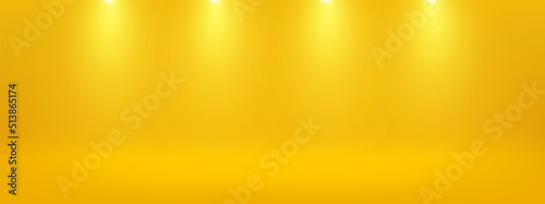 Yellow studio background with Spotlights. Space for product display, advertising, and show. Vector illustration.