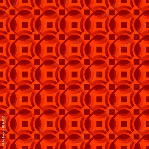 Arabic Seamless geometric pattern tile with Victorian motives. abstract vector Majolica pottery tile, dark red and orange azulejo, original traditional Portuguese and Spain decor.
