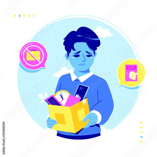 sad boy being fired illustration design