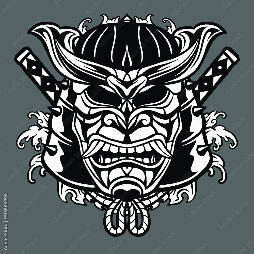 Japanese Samurai tattoo design. japanese masks traditional