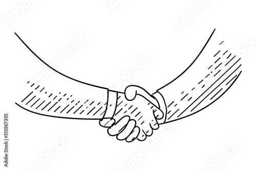 Firm handshake between business person. Hand drawn vector illustration design