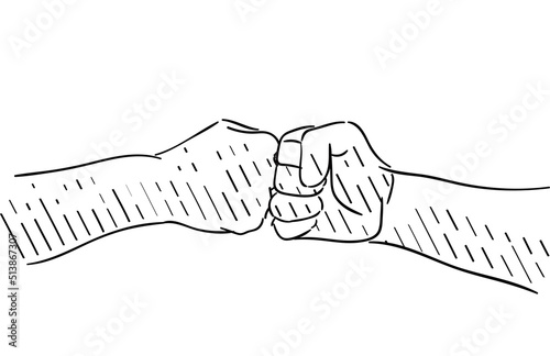 Fist bump between colleagues. Hand drawn vector illustration design