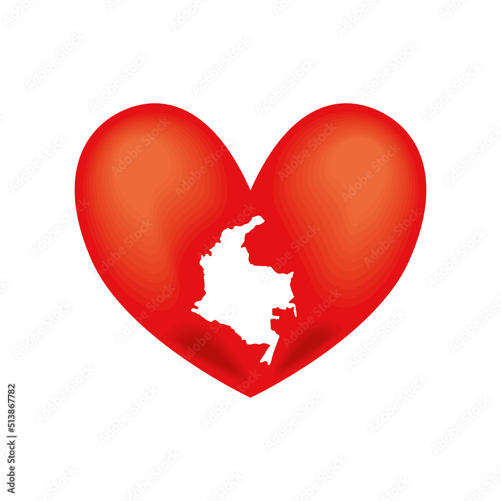 colombia map in heart