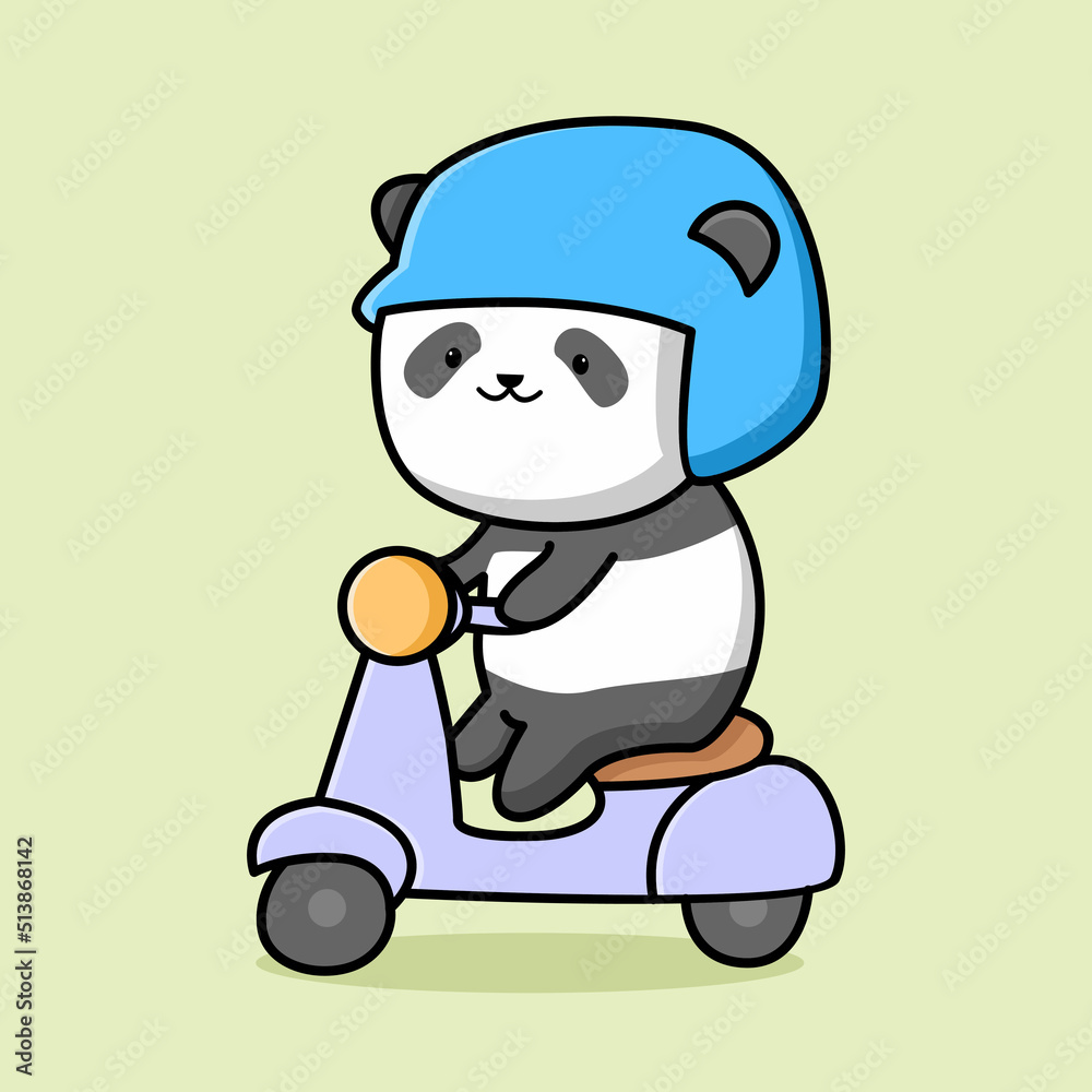 Cute panda riding scooter cartoon design