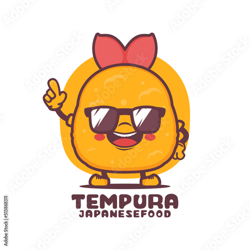 Tempura cartoon mascot. Japanese food vector illustration