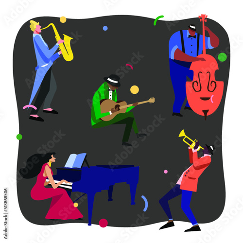 Music Festival Colorfull Jazz Musicians Flat Vector illustration