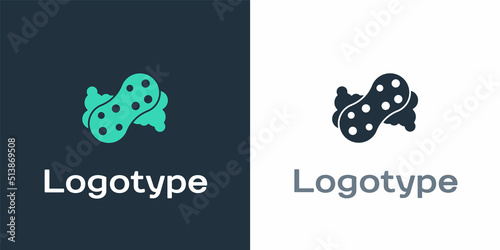 Logotype Sponge with bubbles icon isolated on white background. Wisp of bast for washing dishes. Cleaning service logo. Logo design template element. Vector