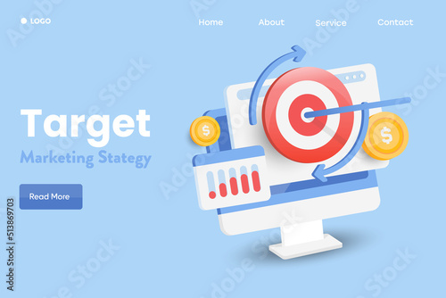 Online user targeting with paid media advertising campaign, business marketing communication technology concept, 3d vector illustration flat design.