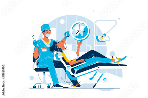 Woman sit in dentist chair