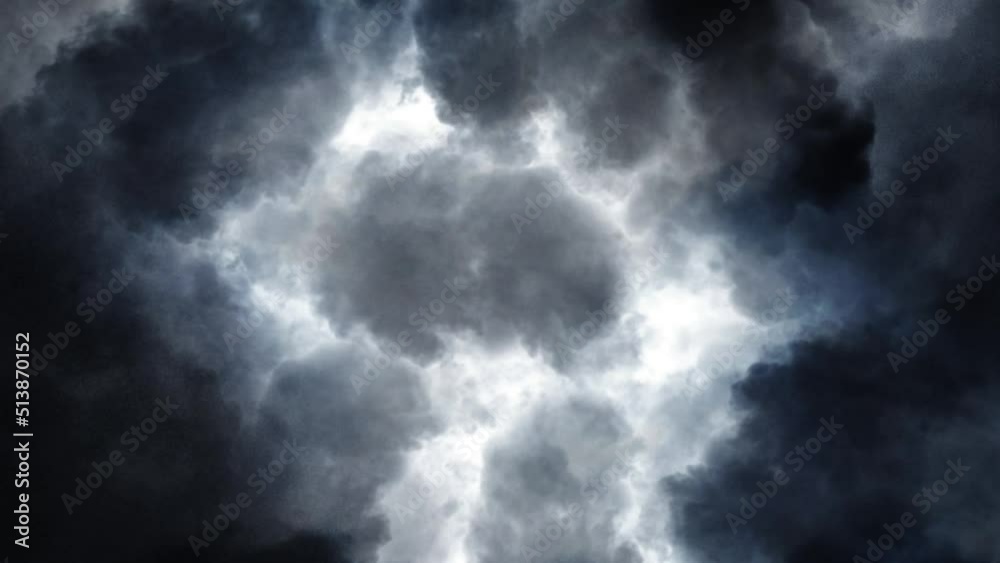 4k point of view inside the dark and black cumulonimbus clouds moving across the sky