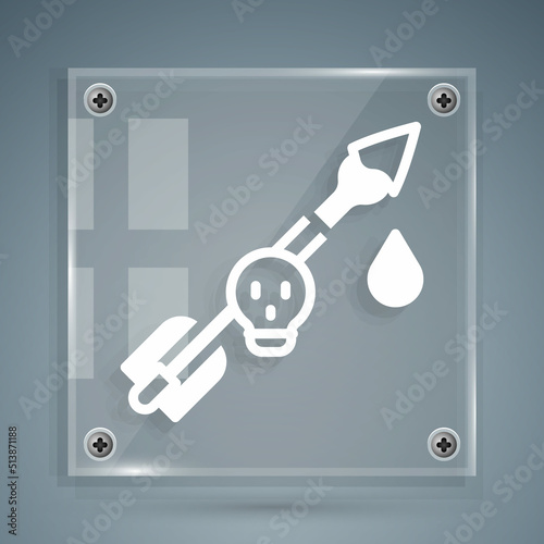 White Poison on the arrow icon isolated on grey background. Poisoned arrow. Square glass panels. Vector