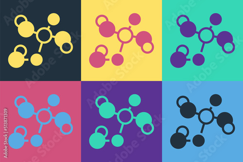 Pop art Chemical formula icon isolated on color background. Abstract hexagon for innovation medicine, health, research and science. Vector