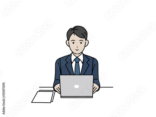 ノートパソコンを使う　操作する　スーツ姿の男性　会社員　ビジネスマン　仕事
