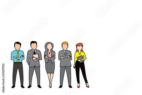 Character of confident business colleagues at work. Flat design illustration.