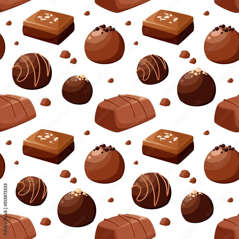 Seamless pattern with chocolates. Cartoon design.
