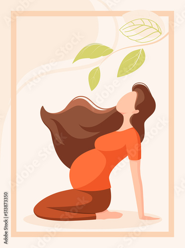 A beautiful pregnant woman does yoga. A healthy lifestyle. Cartoon design
