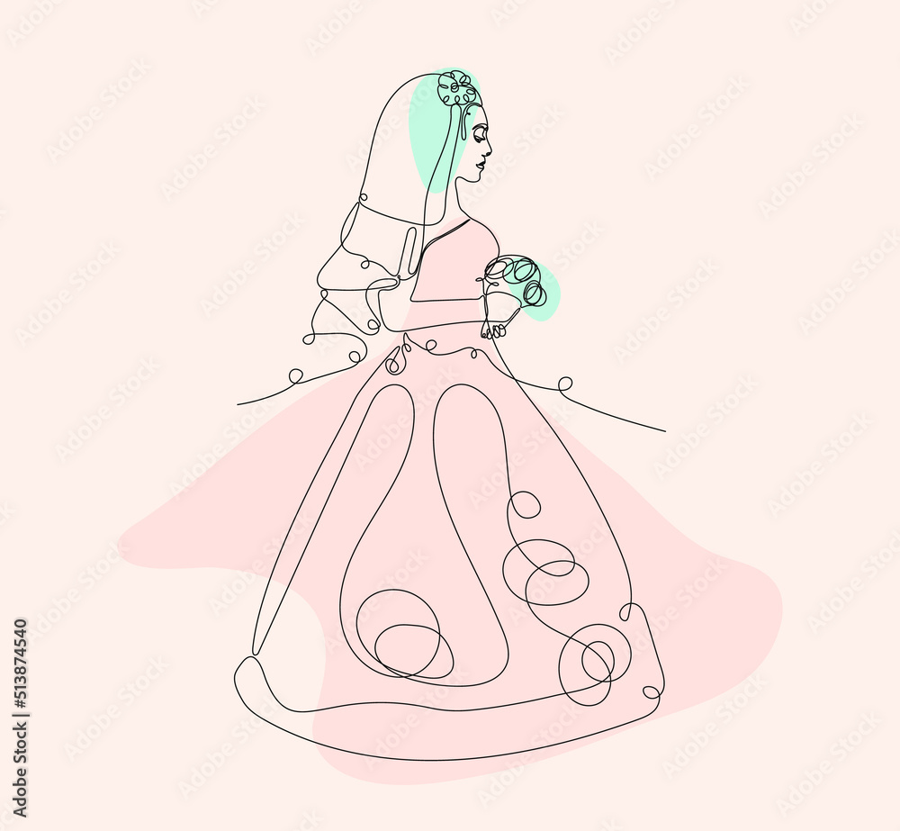Continuous line The bride is waiting for the groom. One line art Continuous line The bride is waiting for the groom. One line art