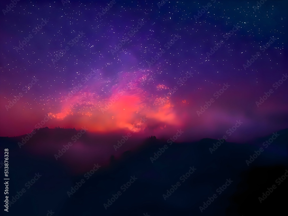 night landscape mountain and milkyway galaxy background, long exposure, low light