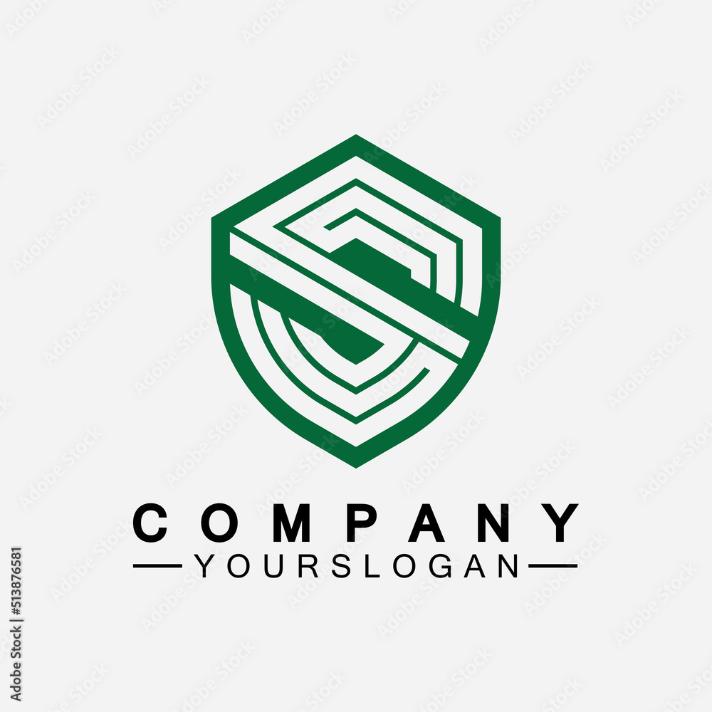 Letter S monogram and shield sign combination. Line art logo design concept. Letter S monogram and shield sign combination. Line art logo design concept.