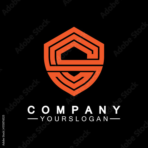 Letter S monogram and shield sign combination. Line art logo design concept.