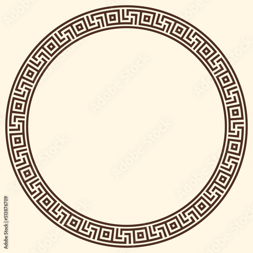 Greek key pattern, round frame. Decorative ancient meander, greece border ornament with repeated geometric motif. Vector EPS10.