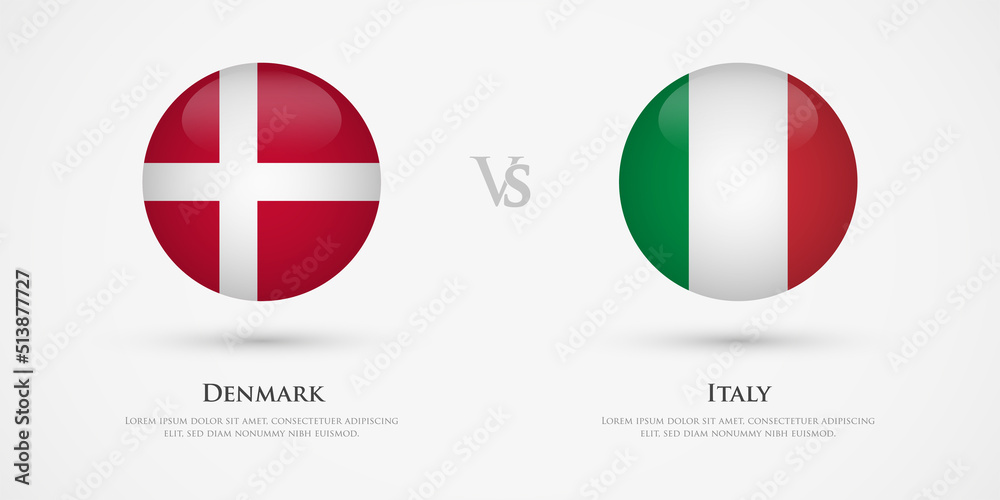 Denmark vs Italy country flags template. The concept for game, competition, relations, friendship, cooperation, versus. Denmark vs Italy country flags template. The concept for game, competition, relations, friendship, cooperation, versus.
