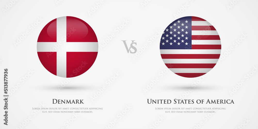 Denmark vs United States of America country flags template. The concept for game, competition, relations, friendship, cooperation, versus. Denmark vs United States of America country flags template. The concept for game, competition, relations, friendship, cooperation, versus.