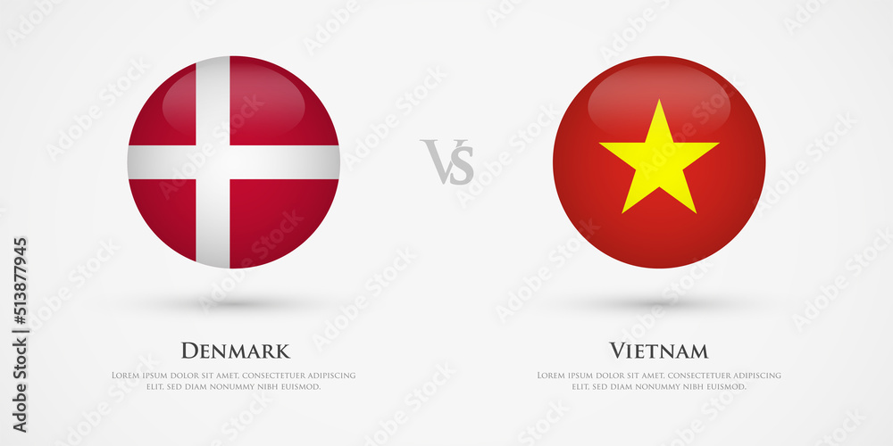 Denmark vs Vietnam country flags template. The concept for game, competition, relations, friendship, cooperation, versus. Denmark vs Vietnam country flags template. The concept for game, competition, relations, friendship, cooperation, versus.