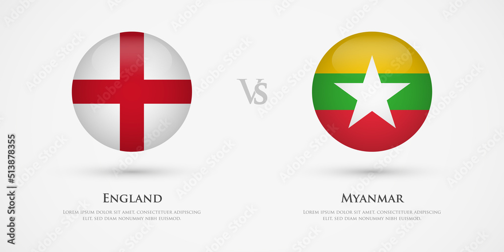 England vs Myanmar country flags template. The concept for game, competition, relations, friendship, cooperation, versus. England vs Myanmar country flags template. The concept for game, competition, relations, friendship, cooperation, versus.