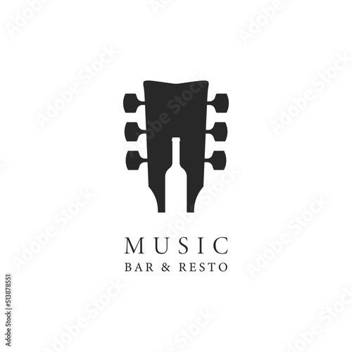 Canvas Print Bottle Guitar Live Music Concert for Bar Cafe Restaurant Pub Nightclub logo desi