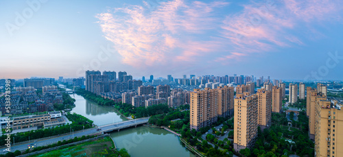Photography Aerial view of urban buildings residential area scenery in Jiaxing, China, Asia