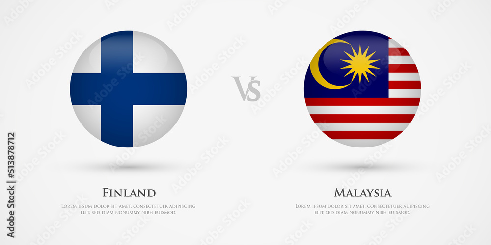 Finland vs Malaysia country flags template. The concept for game, competition, relations, friendship, cooperation, versus.