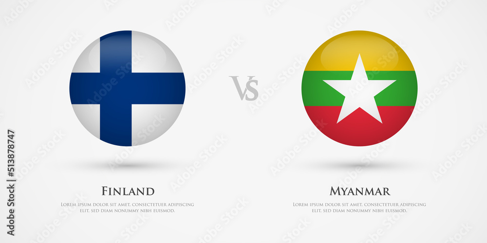 Finland vs Myanmar country flags template. The concept for game, competition, relations, friendship, cooperation, versus.