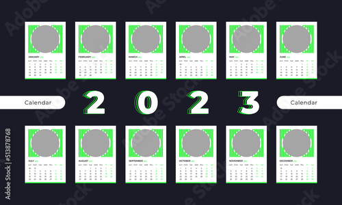 Wall calendar design vector template 2023. A4 size. Week start sunday.