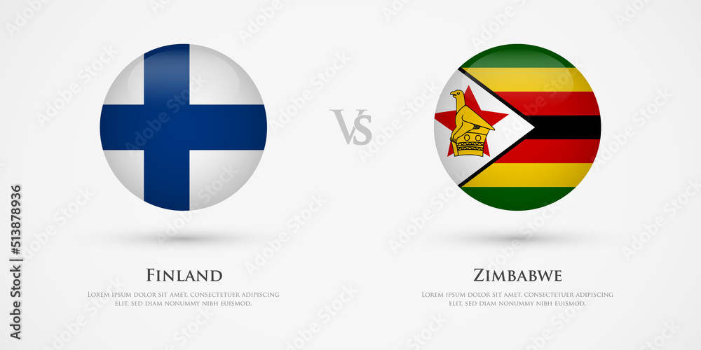 Finland vs Zimbabwe country flags template. The concept for game, competition, relations, friendship, cooperation, versus.