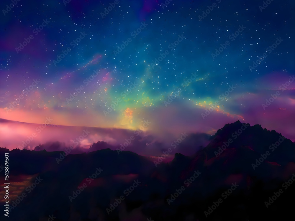night landscape mountain and milky way galaxy background our galaxy, long exposure, low light