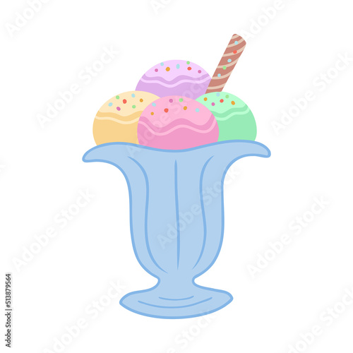 Ice cream in vase. Vector Illustration for printing, backgrounds, covers, packaging, greeting cards, posters, stickers, textile and seasonal design. Isolated on white background.