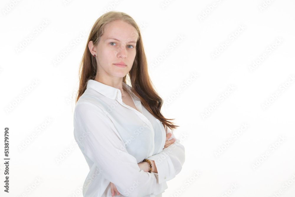 professional beauty woman businesswoman arms crossed in white background professional beauty woman businesswoman arms crossed in white background