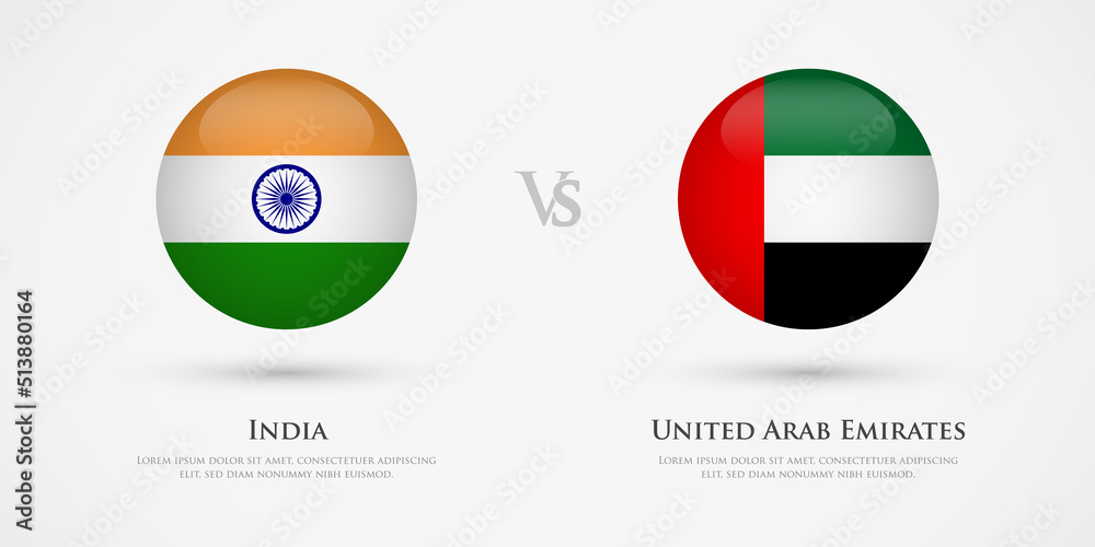 India vs United Arab Emirates country flags template. The concept for game, competition, relations, friendship, cooperation, versus. India vs United Arab Emirates country flags template. The concept for game, competition, relations, friendship, cooperation, versus.