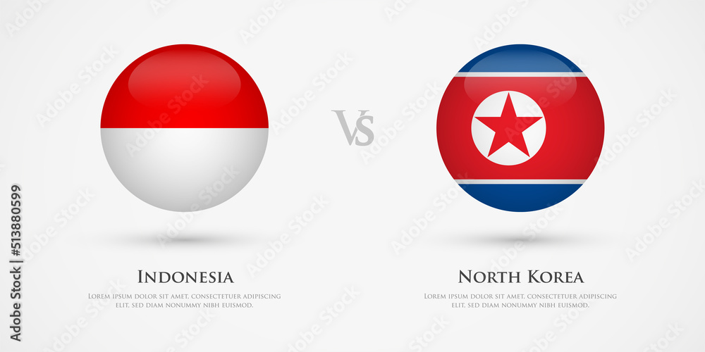 Indonesia vs North Korea country flags template. The concept for game, competition, relations, friendship, cooperation, versus.