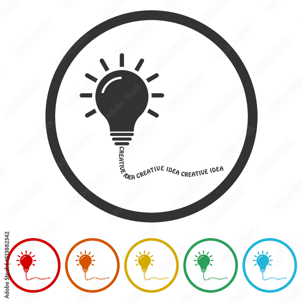 Creative idea light bulb icons in color circle buttons Creative idea light bulb icons in color circle buttons