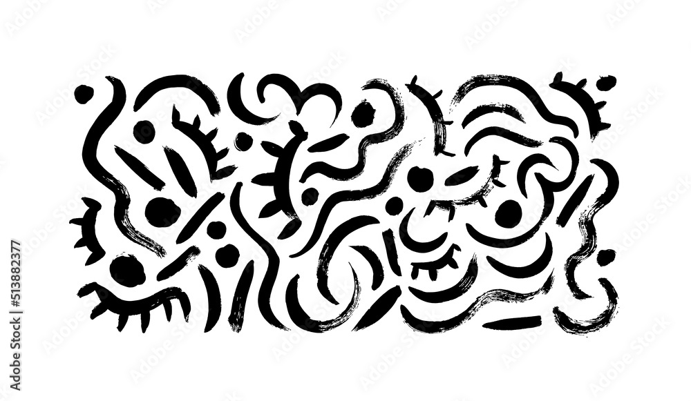 Scribble lines vector set. Hand drawn curved lines and dots. Charcoal texture. Calligraphy swirls, black squiggles. Vector ink decorations. Scribble brush strokes collection. Childish pencil drawing Scribble lines vector set. Hand drawn curved lines and dots. Charcoal texture. Calligraphy swirls, black squiggles. Vector ink decorations. Scribble brush strokes collection. Childish pencil drawing