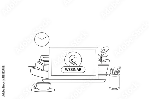 Sketch of people work from home. Webinar e-learning concept. Hand drawn illustration design