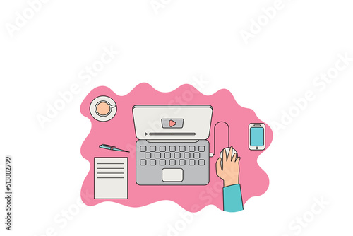 Study from home online learning concept flat design.