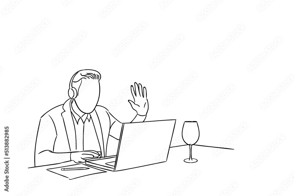 Hand drawn of online meeting and conference during pandemic concept. Design illustration. Hand drawn of online meeting and conference during pandemic concept. Design illustration.